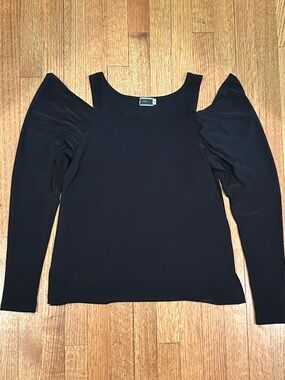 Sympli Black Cold-Shoulder Long Sleeve Top